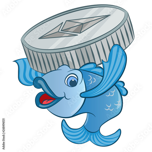 cartoon fish with coin ethereum vector