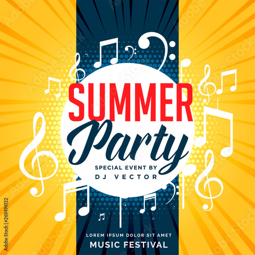 summer party flyer design with music notes