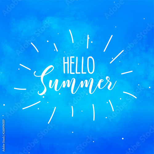 hello summer blue watercolor background