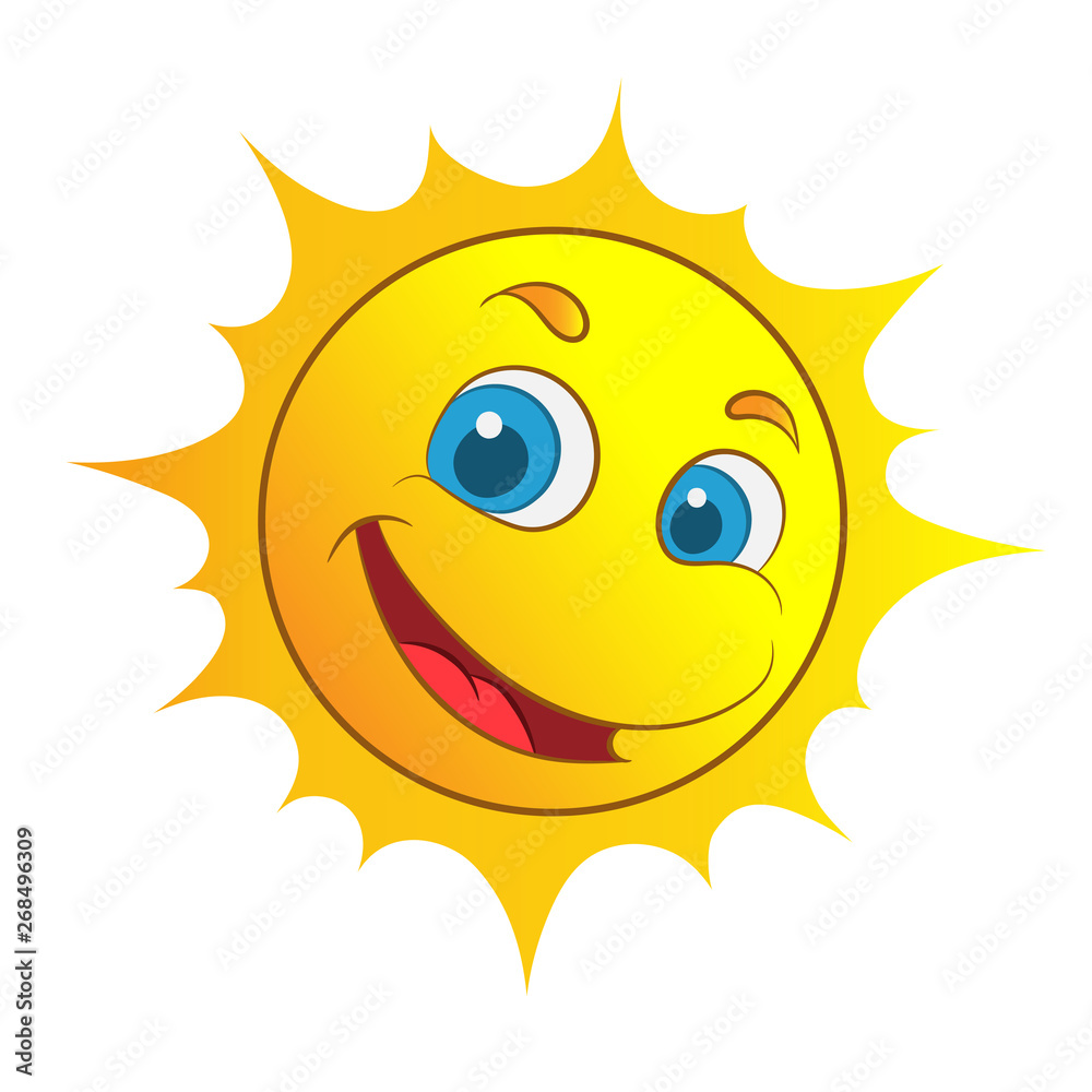 yellow smiling sun cartoon character as weather sign temperature