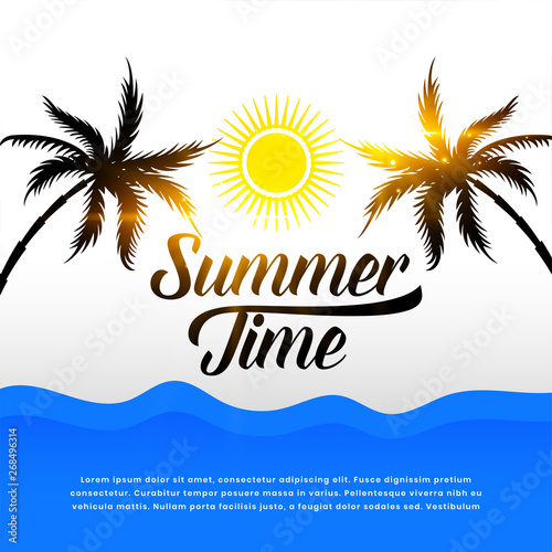 tropical summer background with tree and sun