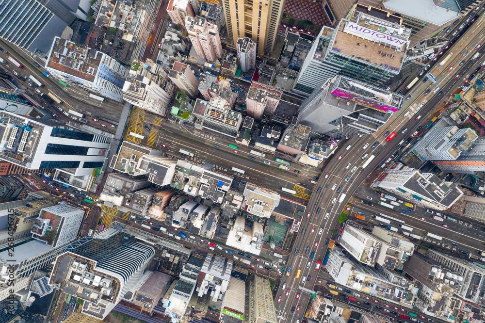 Causeway Bay, Hong Kong 07 May 2019: Top view of Hong Kong island district Causeway Bay, Hong Kong 07 May 2019: Top view of Hong Kong island district