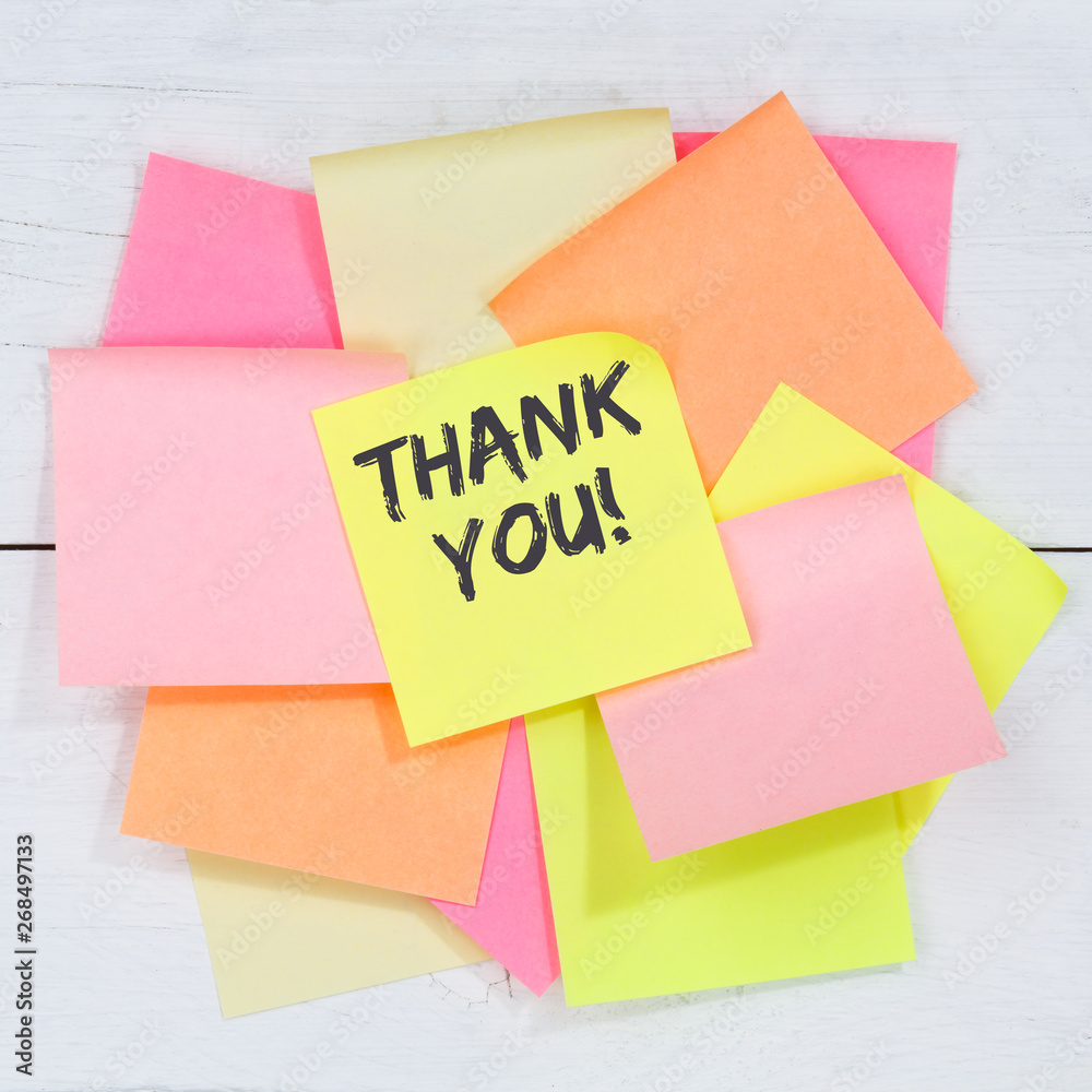 Thank you on notepaper office business concept desk note paper square Thank you on notepaper office business concept desk note paper square