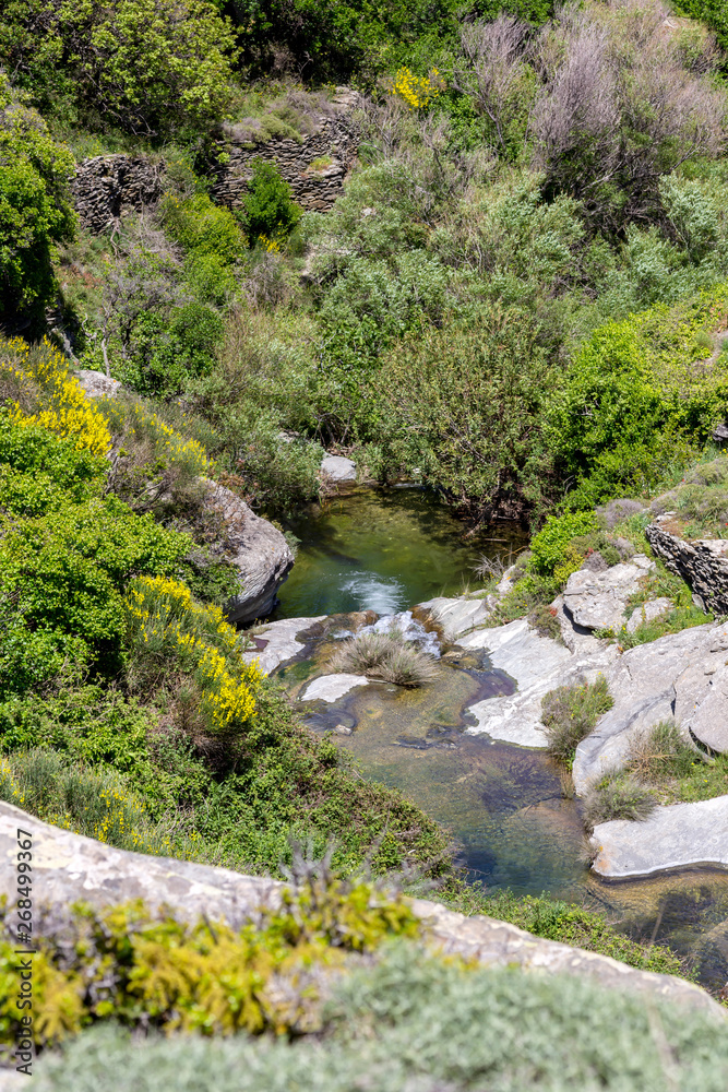 Small mountain river on a sunny day (Greece, Andros Island, Cyclades). Small mountain river on a sunny day (Greece, Andros Island, Cyclades).