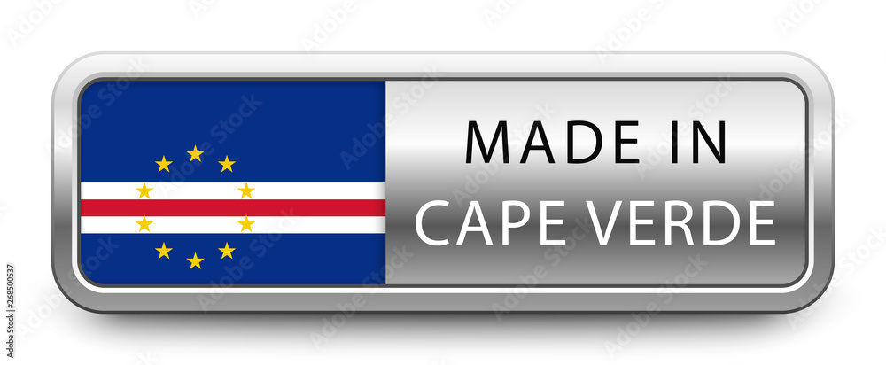 MADE IN CAPE VERDE metallic badge with national flag isolated on white background MADE IN CAPE VERDE metallic badge with national flag isolated on white background