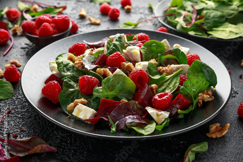 Healthy Beet Salad with raspberry, walnuts nuts and feta cheese