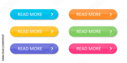 Set of colorful buttons with icons isolated on white background for websites and applications in flat style.