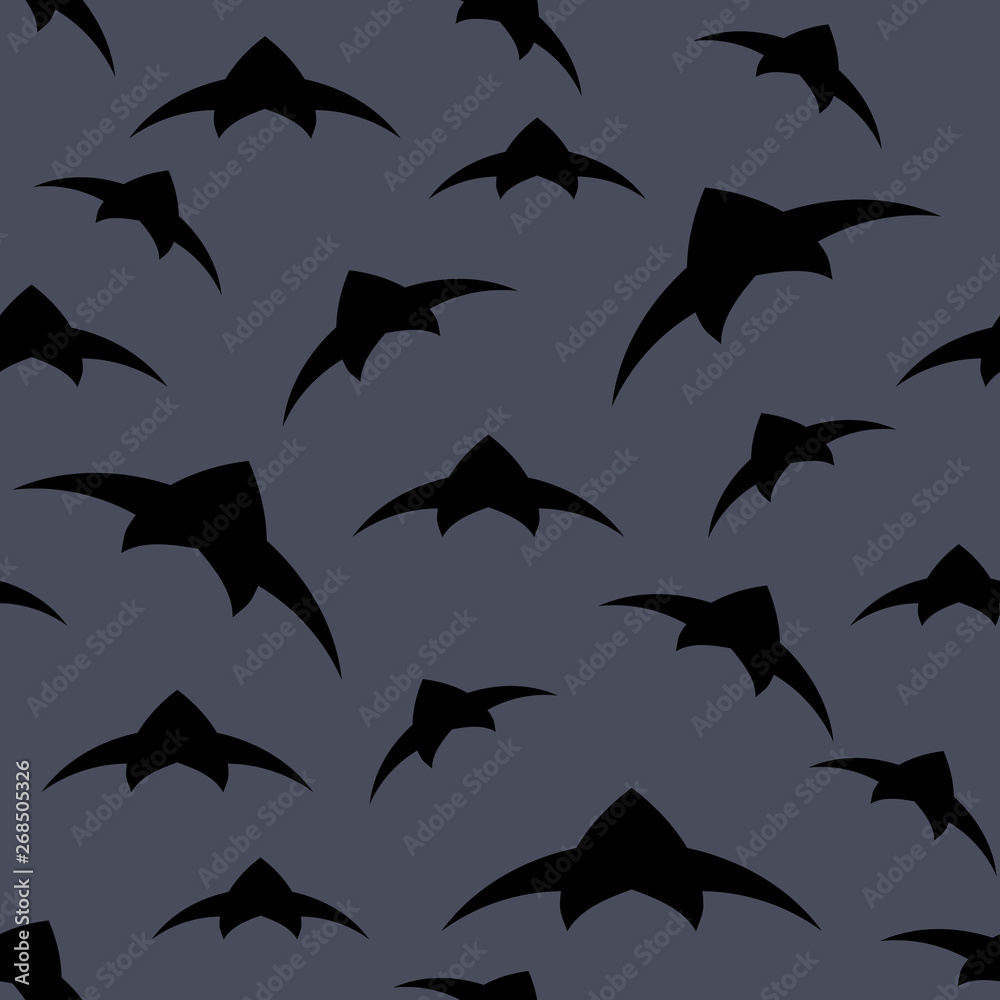A flock of birds in the sky. Seamless pattern. Dark vector background A flock of birds in the sky. Seamless pattern. Dark vector background