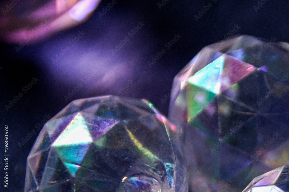 Group, set of geometric shapes, Platonic body, polyhedra, polygonal objects of metals and glass, gold, silver, bronze and stone