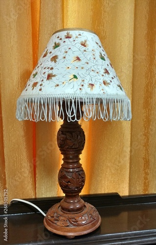 Beautiful Indian Carved Walnut Wooden Table Lamp