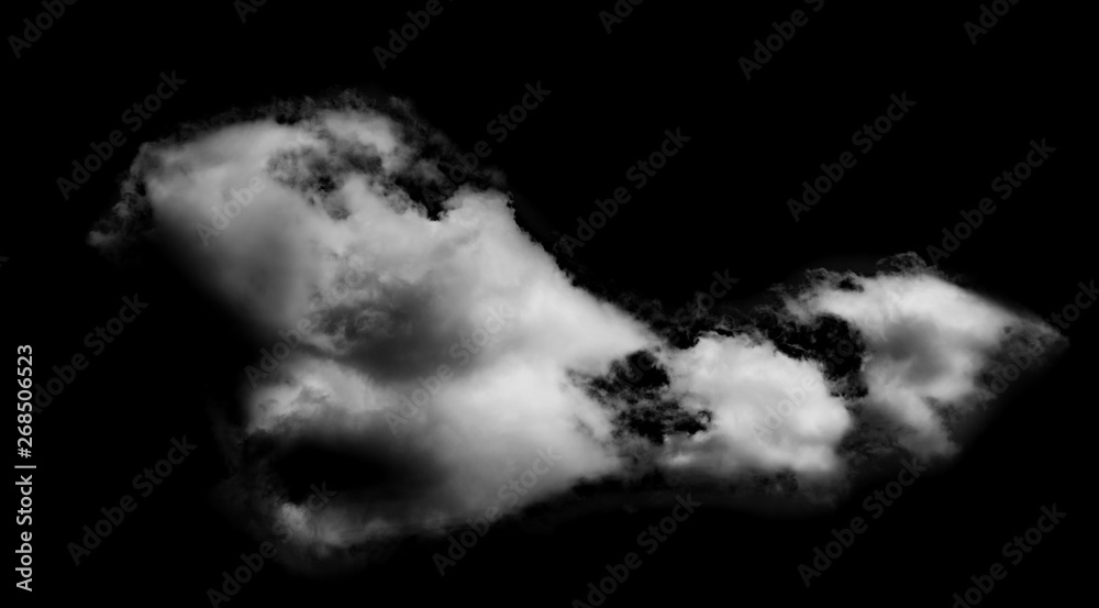 White cloud closeup isolated on black background and texture, clipping path
