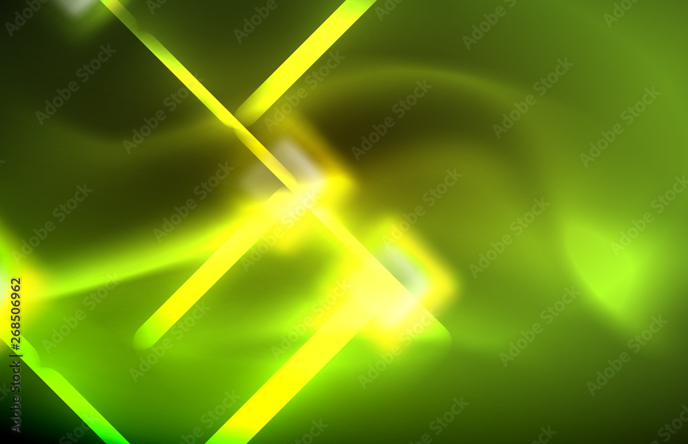 Neon shiny light lines on black, techno modern template