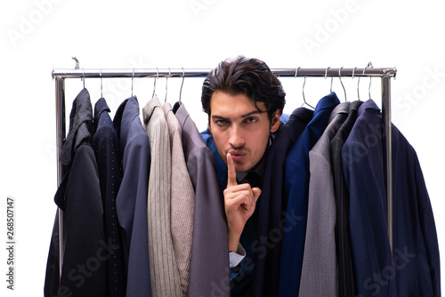 Young handsome businessman in clothing concept 