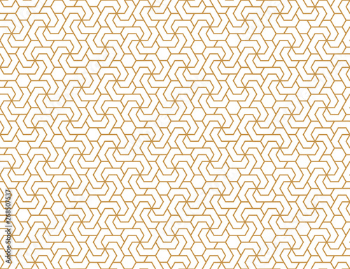 The geometric pattern with lines. Seamless vector background. White and gold texture. Graphic modern pattern. Simple lattice graphic design