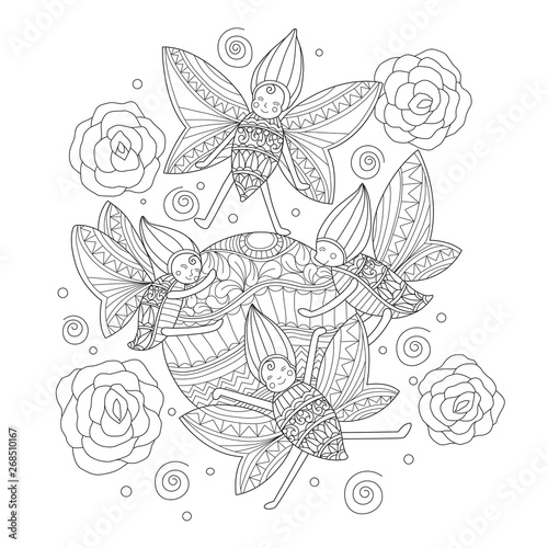 Naklejka Ręcznie rysowane szkic ilustracji motyla anioła dla dorosłych kolorowanka.