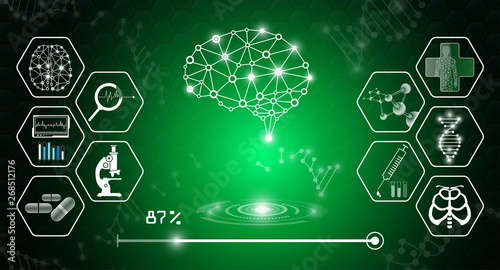 abstract background technology concept in green light,human body heal,technology modern medical science in future and global international medical with tests analysis clone DNA human