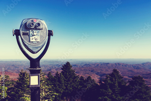 Coin-operated binoculars looking out over the Blue Ridge Moutains, NC © Tierney