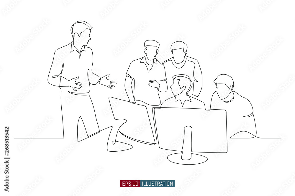 Continuous line drawing of business brief, presentation or training. Template for your design works. Vector illustration. Continuous line drawing of business brief, presentation or training. Template for your design works. Vector illustration.