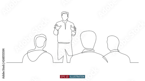 Continuous line drawing of business brief, presentation or training. Template for your design works. Vector illustration.