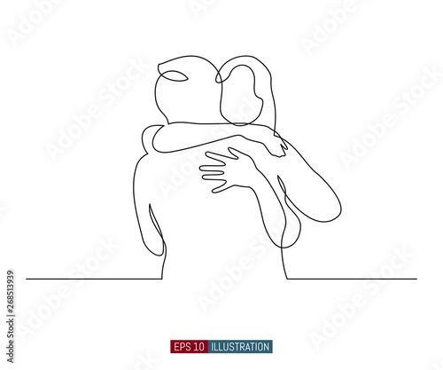 Continuous line drawing of embrace. Template for your design works. Vector illustration.
