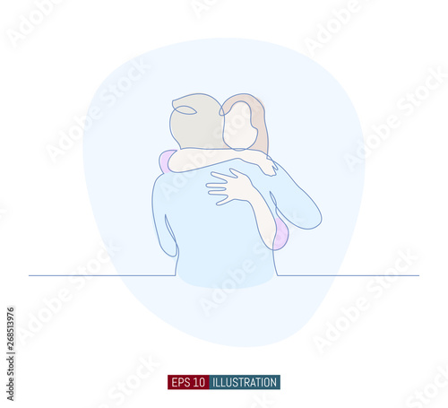 Continuous line drawing of embrace. Template for your design works. Vector illustration.