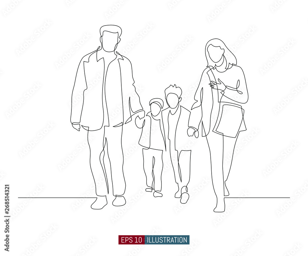 Continuous line drawing of happy family walking. Template for your design works. Vector illustratiotinuous line drawing of happy family walking. Template for your design works. Vector illustration. Continuous line drawing of happy family walking. Template for your design works. Vector illustratiotinuous line drawing of happy family walking. Template for your design works. Vector illustration.