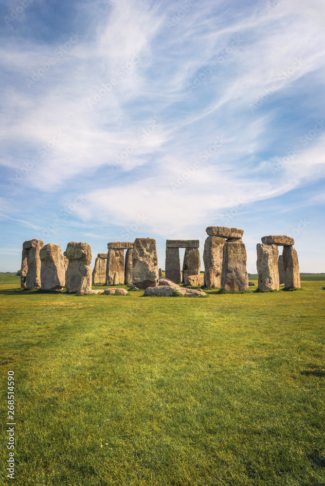 Stonehenge an ancient prehistoric stone monument near Salisbury, UK, UNESCO World Heritage Site .