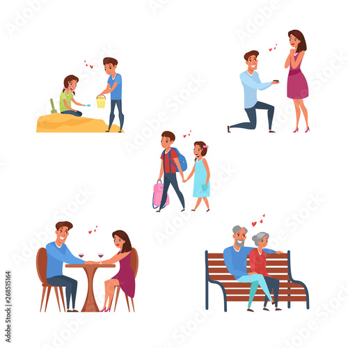 Romantic relationship stages illustrations set