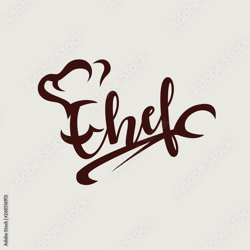 chef textual logo or emblem template, lettering, cafe and restaurant concept