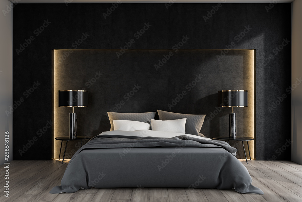 Luxury black master bedroom interior Stock Illustration | Adobe Stock