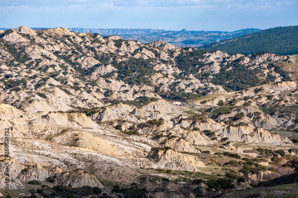 The park of the Aliano gullies, mountains of clay that surround the landscape of the Aliano valleys. A municipality of Matera where it seems to be on another planet. 