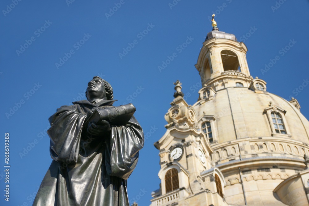 Frauenkirsche Church of Our Lady Dresden with Statue of Martin Luther in the Front