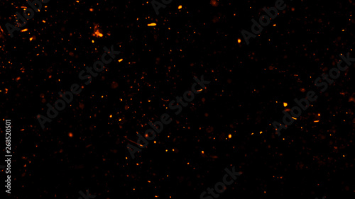 Fire embers particles texture overlays . Burn effect on isolated black background. Design texture.