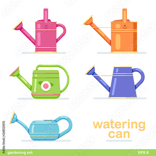 watering can set different colored flat design