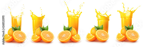 Foto Oranges and glass of orange juice with splash