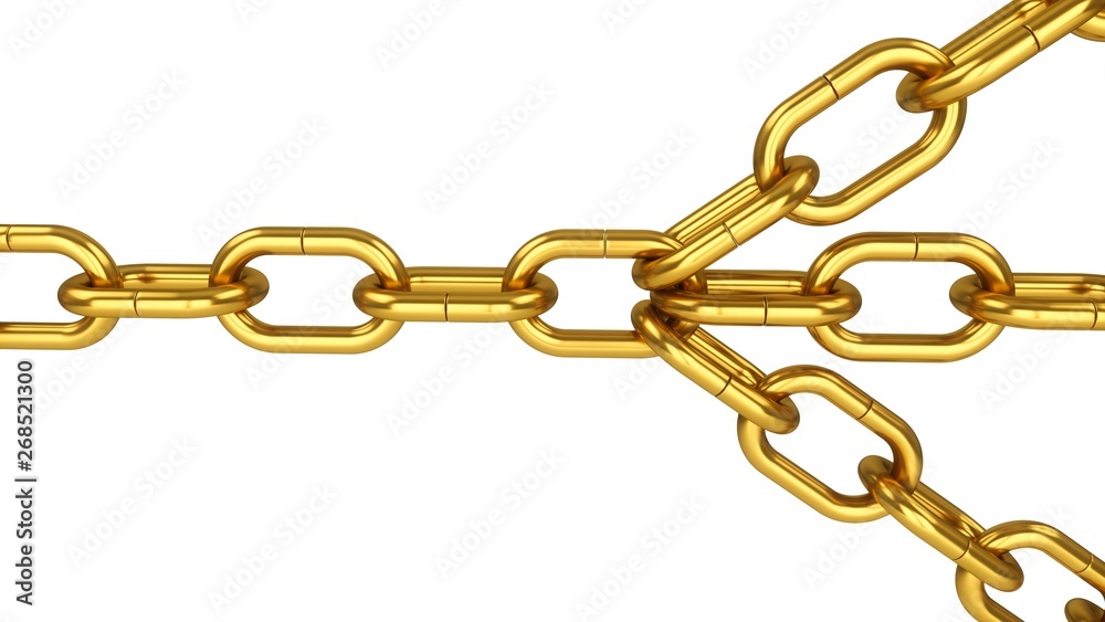 Fototapeta premium 3D rendering Chains connected by link. Connected group leadership teamwork concept.