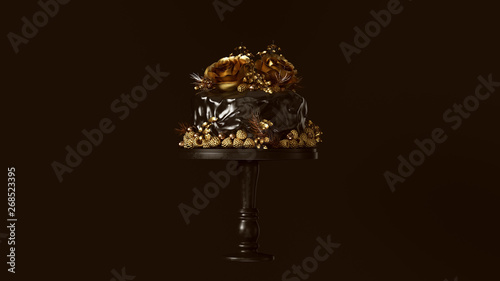 Big Black and Gold Luxury Cake with Flowers and Berries3d illustration 3d render © paul