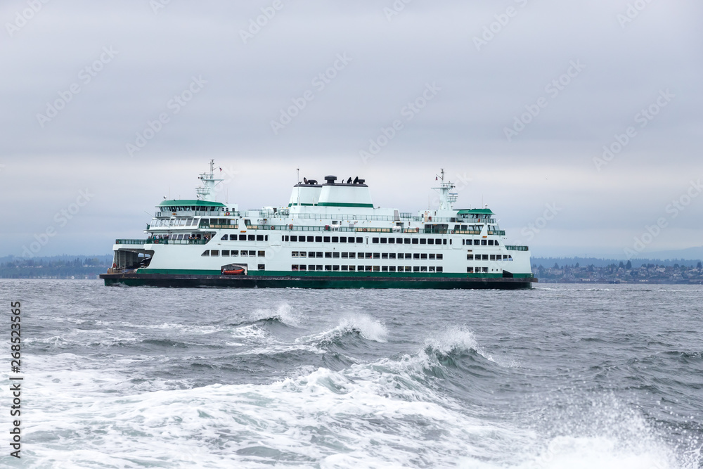 Puget Sound, WA/USA - 05/12/2019 - Mukelto to Clinton Whidbey Island Ferry Crossing the Puget Sound