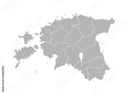 Vector isolated illustration of simplified administrative map of Estonia. Borders of the provinces (regions). Grey silhouettes. White outline