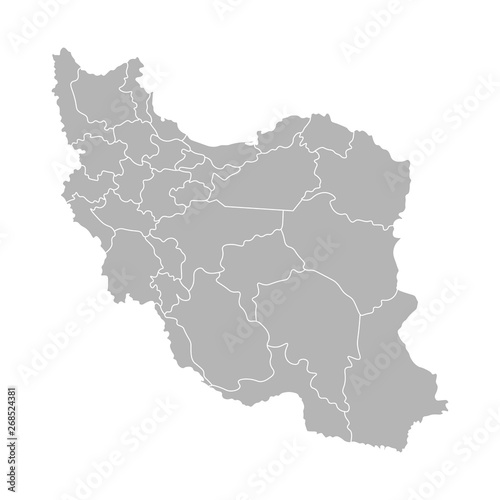 Vector isolated illustration of simplified administrative map of Iran. Borders of the provinces  regions . Grey silhouettes. White outline