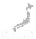 Vector isolated illustration of simplified administrative map of Japan. Borders of the prefectures (regions). Grey silhouettes. White outline