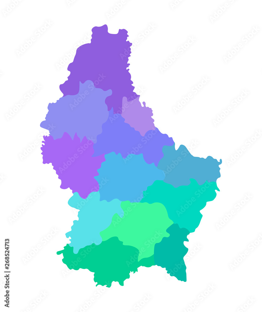 Obraz premium Vector isolated illustration of simplified administrative map of Grand Duchy of Luxembourg. Borders of the cantons. Multi colored silhouettes