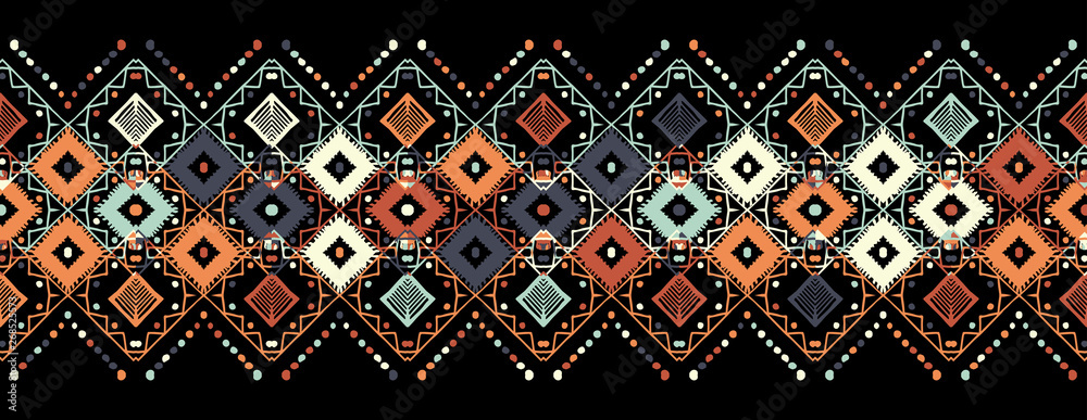 Ikat seamless pattern. Tribal art print. Chevron - obrazy, fototapety, plakaty 