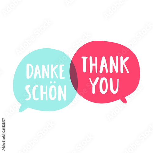 Danke, thank you. Bilingual translation concept. Vector hand drawn, lettering illustration on white background.
