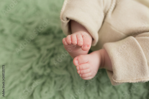 Baby feet in a green fur