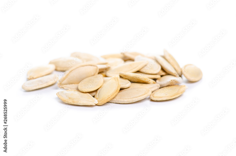 Pumpkin seeds healthy on a white background isolation Pumpkin seeds healthy on a white background isolation
