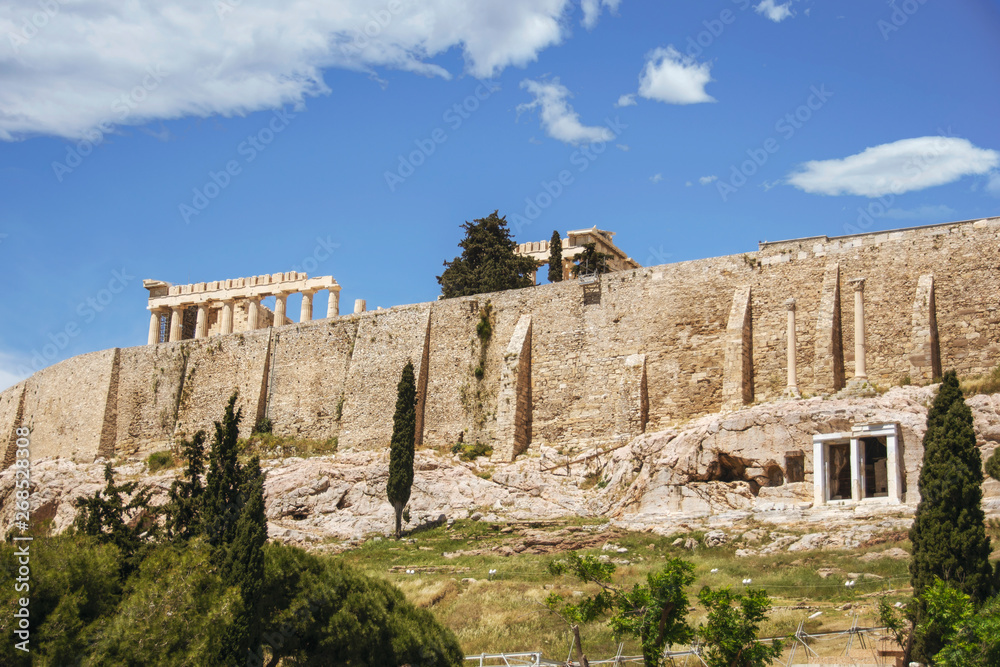 The south slope of the Acropolis in Athens, Greece. General view.