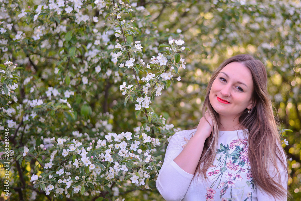spring girl enjoying peaceful romantic season spring girl enjoying peaceful romantic season