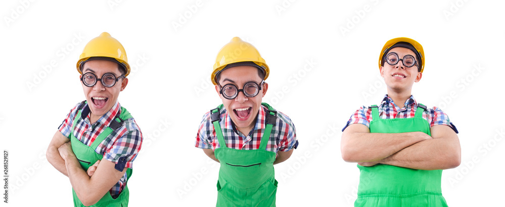 Funny construction worker isolated on white Funny construction worker isolated on white
