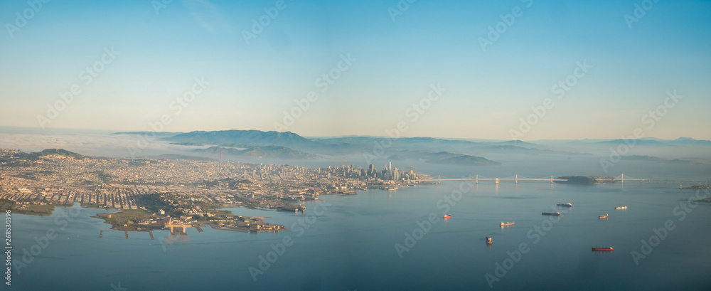 Panoramic View of San Francisco and Oakland Bridge With Clear Skies
